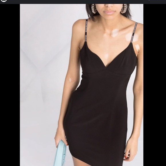 VERSACE JEANS V-Neck Mini Dress VERSACE WOMEN Logo straps mini dress Black - Picture 2 of 9